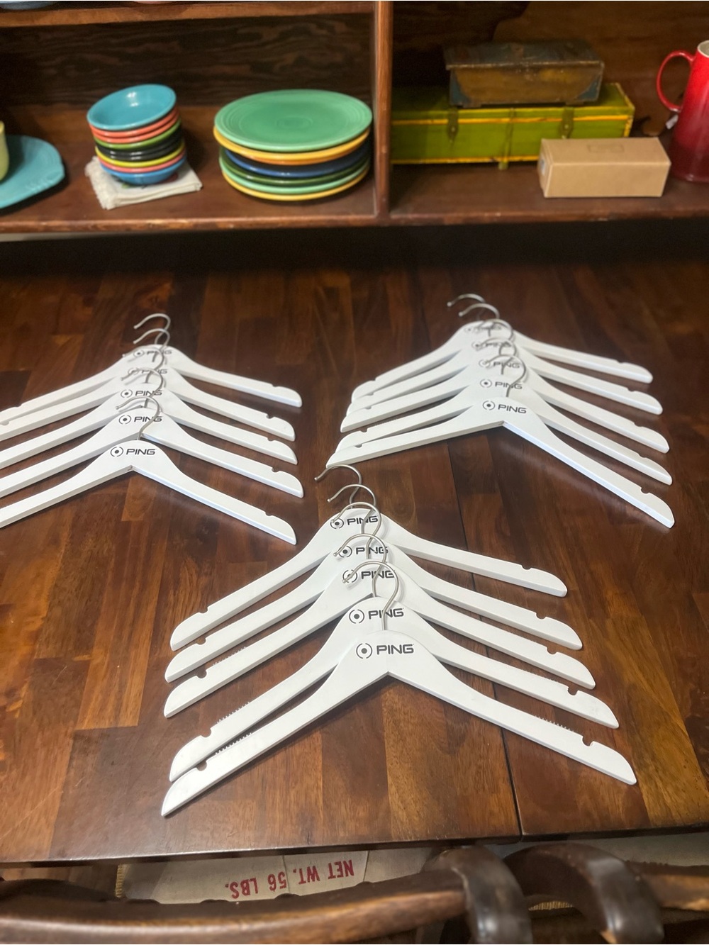 PING White Wooden Clothes Hangers - Set of 12 Branded Hangers